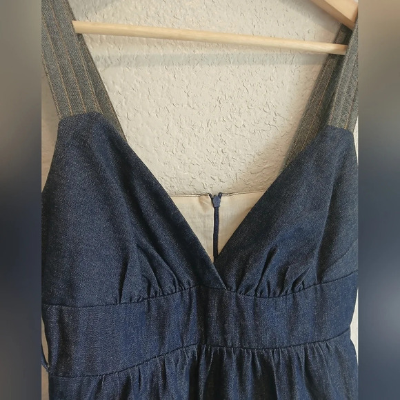 💚5/$25 Voom Dark Denim Luxe Denim Sun Dress Pockets Mini Small Cotton Chambray - Picture 2 of 7